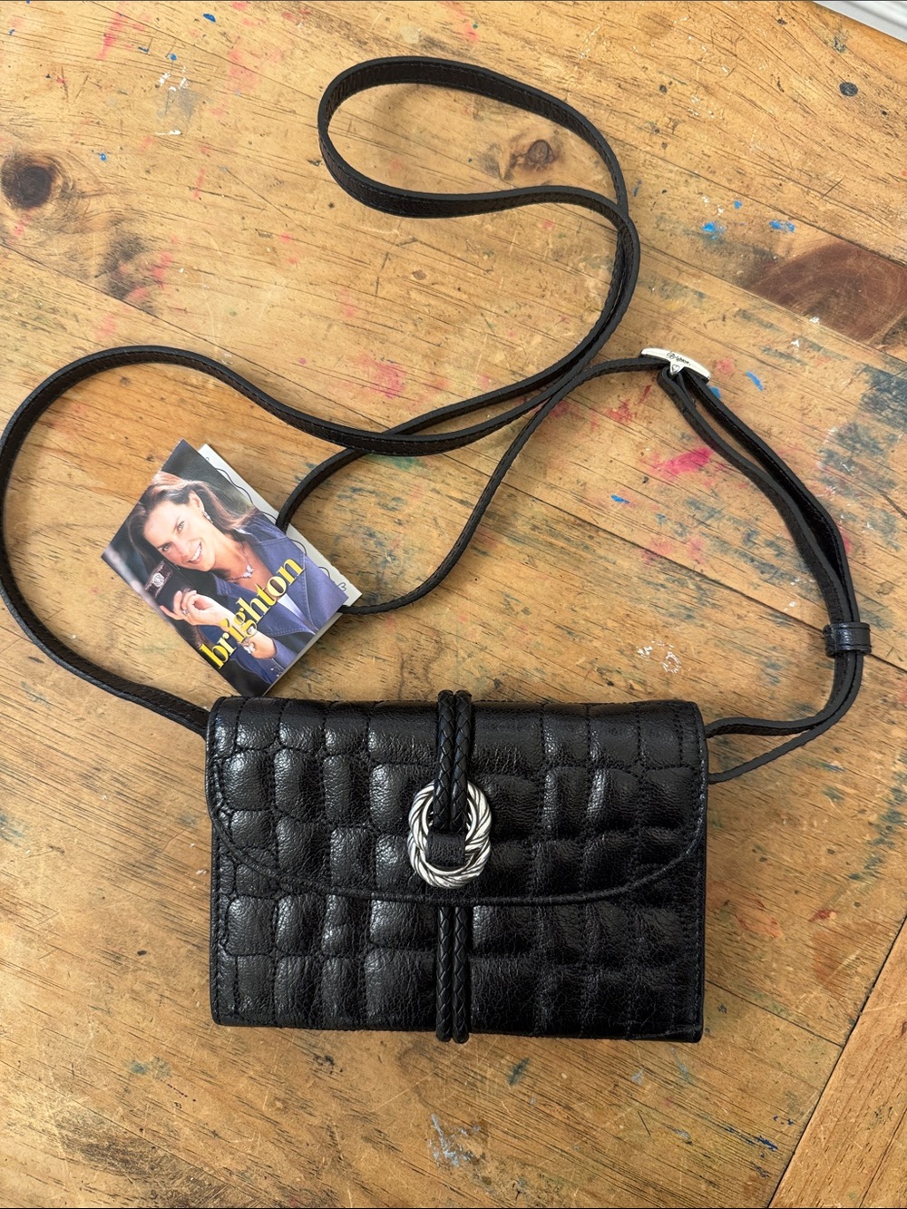 Brighton Black Quilted Crossbody with Silver Rope Ring Accent